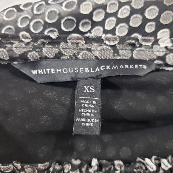 White House Black Market off the shoulder grey polka dot blouse with elastic wai - Picture 4 of 8